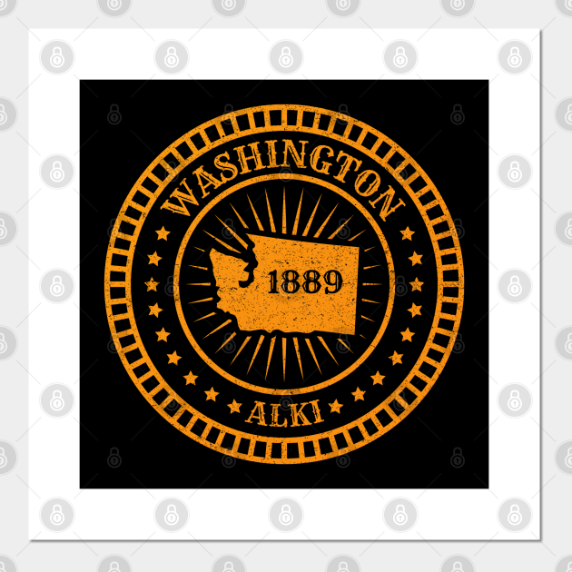 Washington Map Badge Motto Flag Slogan Alki By and By American